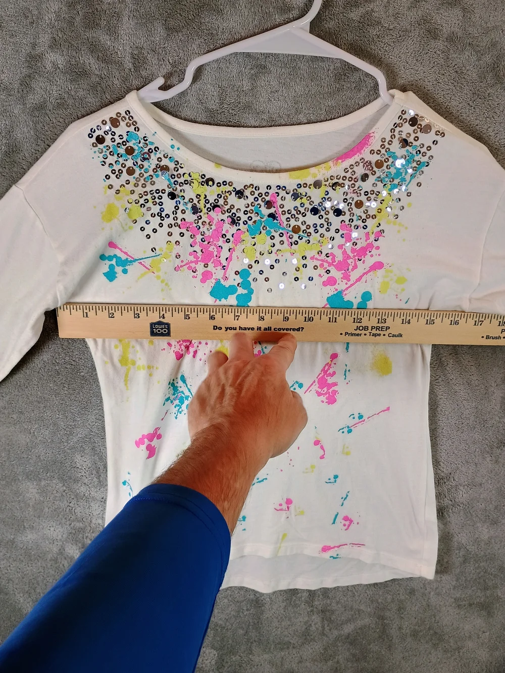 Girls Justice White Long Sleeve Tee with Neon Paint Splatters Size 10
